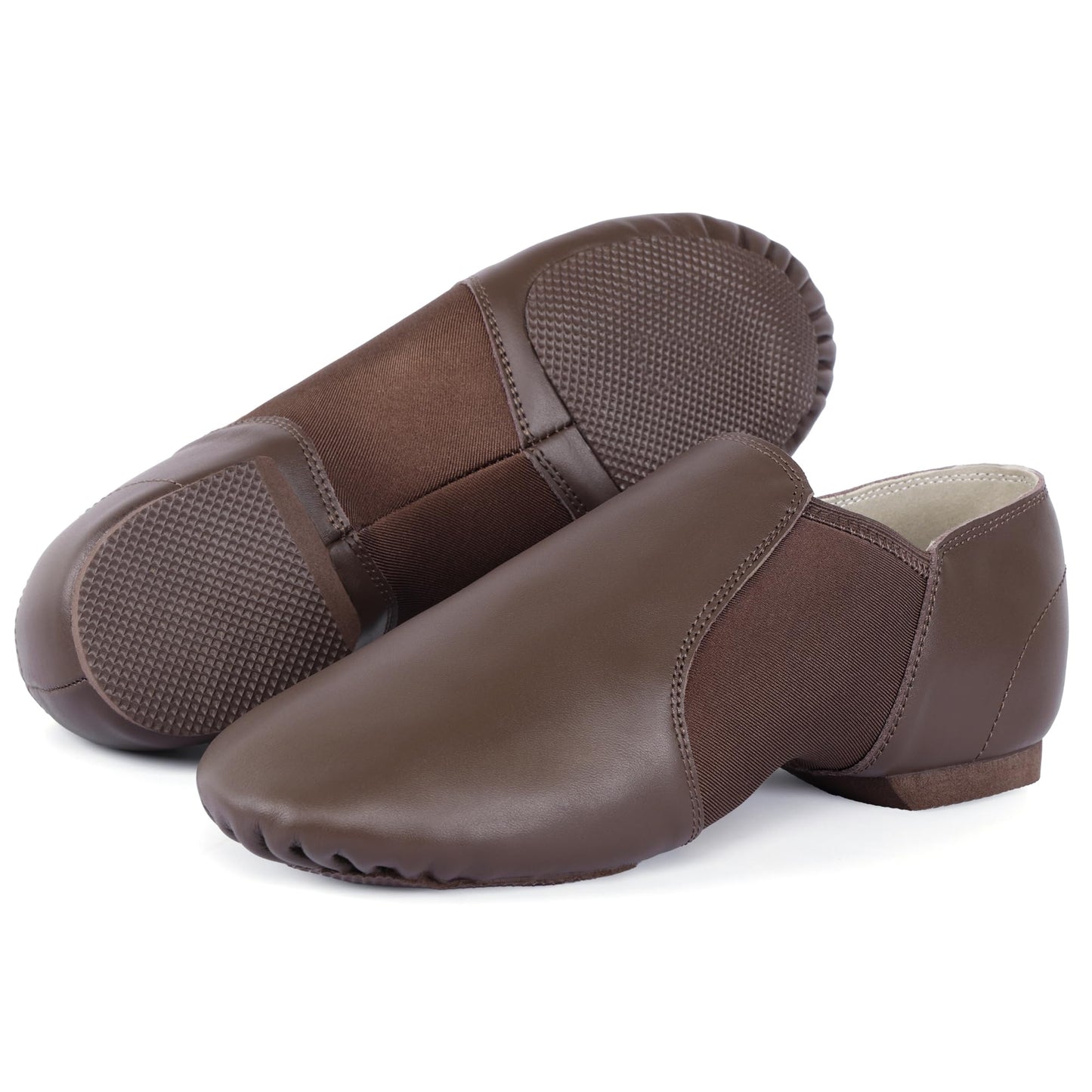 Linodes Unisex Leather Upper Jazz Shoe Slip-on Dance Shoes for Women and Men Coffee 7.5M