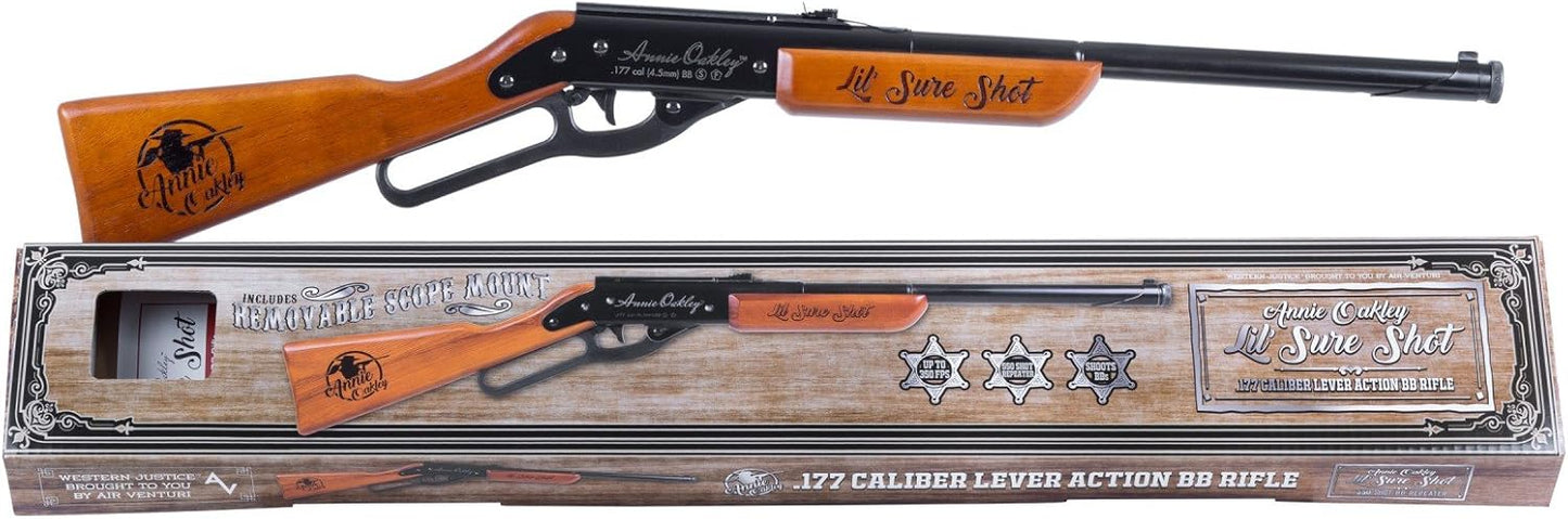 Annie Oakley Lil Sure Shot Lever-Action Spring Piston BB Rifle with Hardwood Custom Embossed Stock