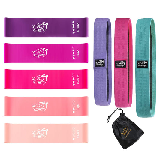 Fit Simplify Resistance Loop Exercise Bands and Fabric Resistance Hip Bands