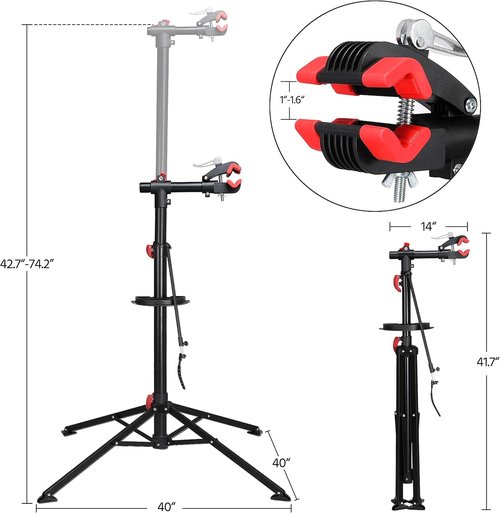 Height Adjustable Bike Repair Stand with Tool Tray for Road & Mountain Bikes - Yaheetech