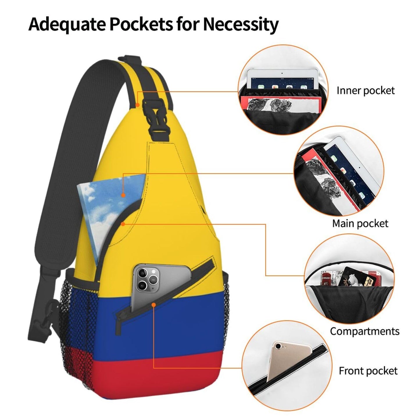 ASYG Colombia Flag Sling Bag Crossbody Backpack Colombian Travel Hiking Daypack Shoulder Chest Bag for Women Men