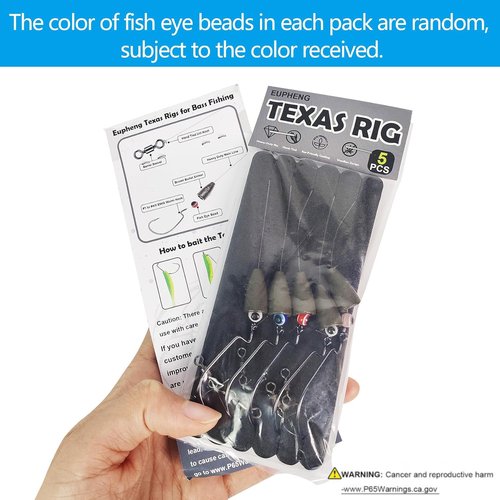 EUPHENG Texas Rigs for Bass Fishing, Pre-Rigged Leader Line with Weights Hooks Barrel Swivel Kit, 5PCS (#4/0 Hooks-3/8 oz Weight)
