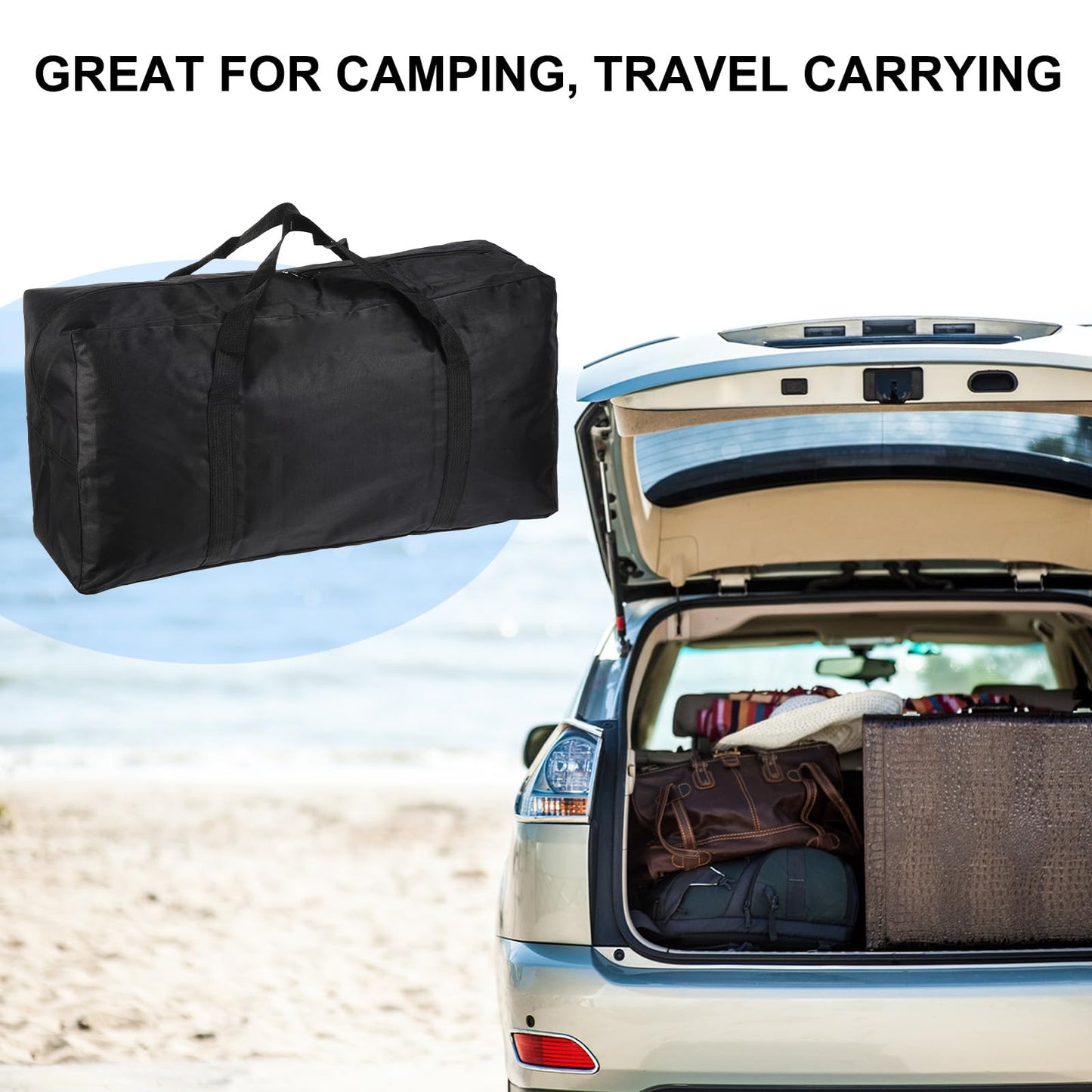 PATIKIL 26" Camp Chair Replacement Bag, Large Storage Duffle Bag Waterproof Moving Bag with Zipper Foldable Canvas Tote Bag for Travel Camping, Black (26"x13.7"x7.8")