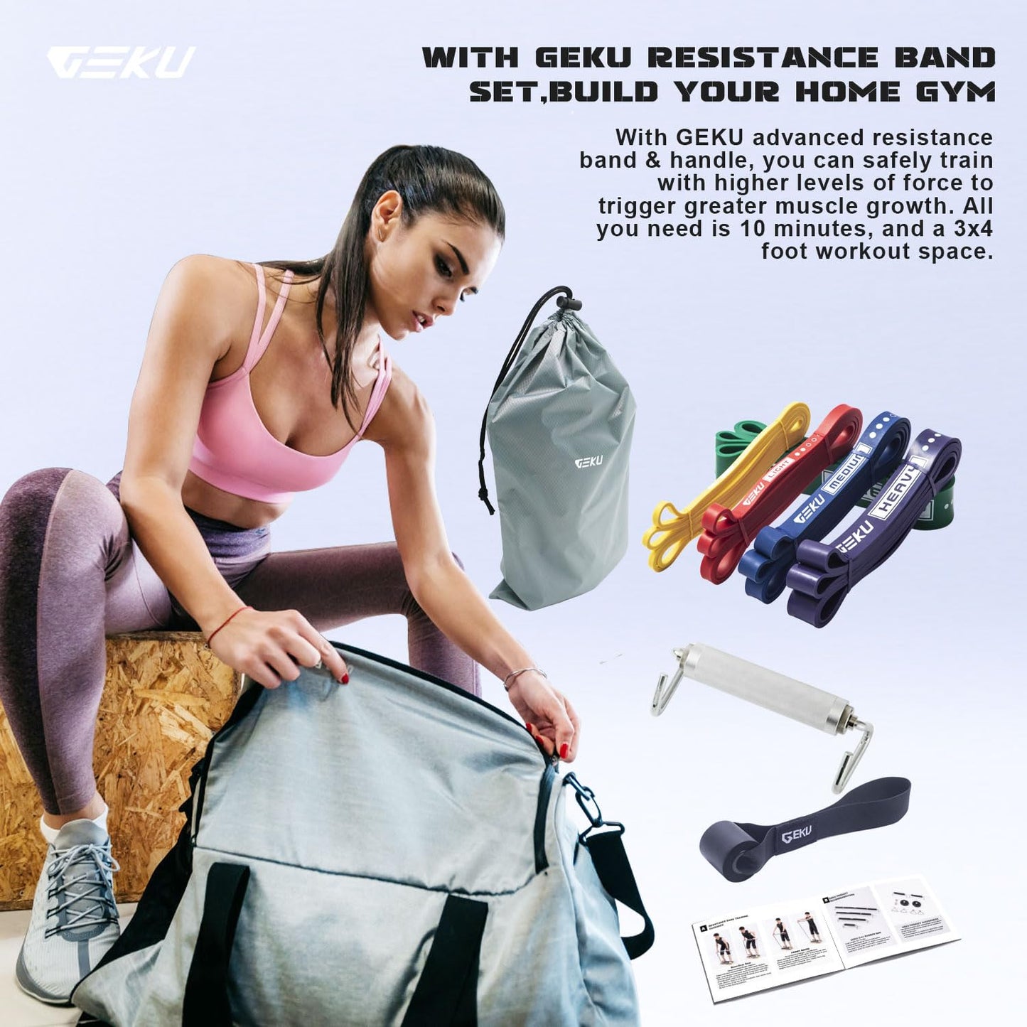 GEKU FIT Resistance Bands with Aluminium Alloy Handle, Set of 5 Natural Latex Exercise Bands for Heavy Duty Workout Stretching Power Lifting with Carrying Bag (5 Bands + Aluminium Alloy Handle)