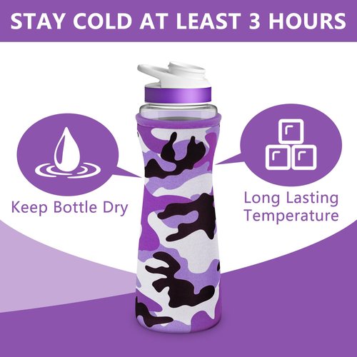 Protective Sleeve Compatible with 22 oz Cirkul Water Bottle, Fit for 22 oz Plastic & Stainless Steel Bottles, Anti-slip Cover Made for Cirkul Accessories, Sweat Absorbing Material, Purple Camo