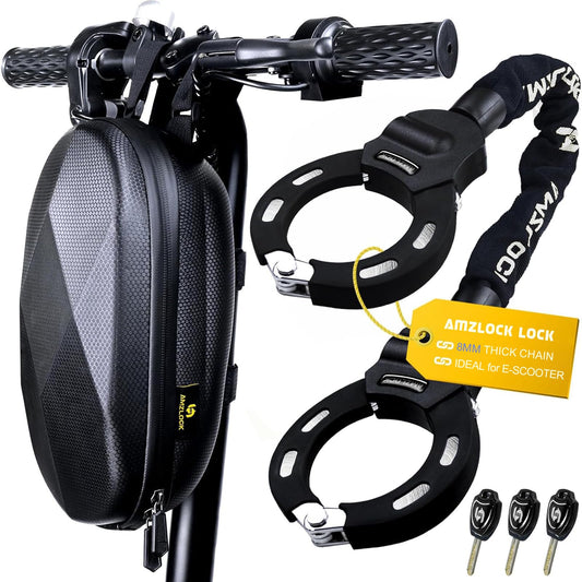 AMZLOCK Scooter Lock with Storage Bag, Electric Scooter Locks Anti Theft, Chain Lock 8 mm Thick, Bike Locks Heavy Duty, Electric Scooter Accessories for Scooter, Bike and Motorcycle