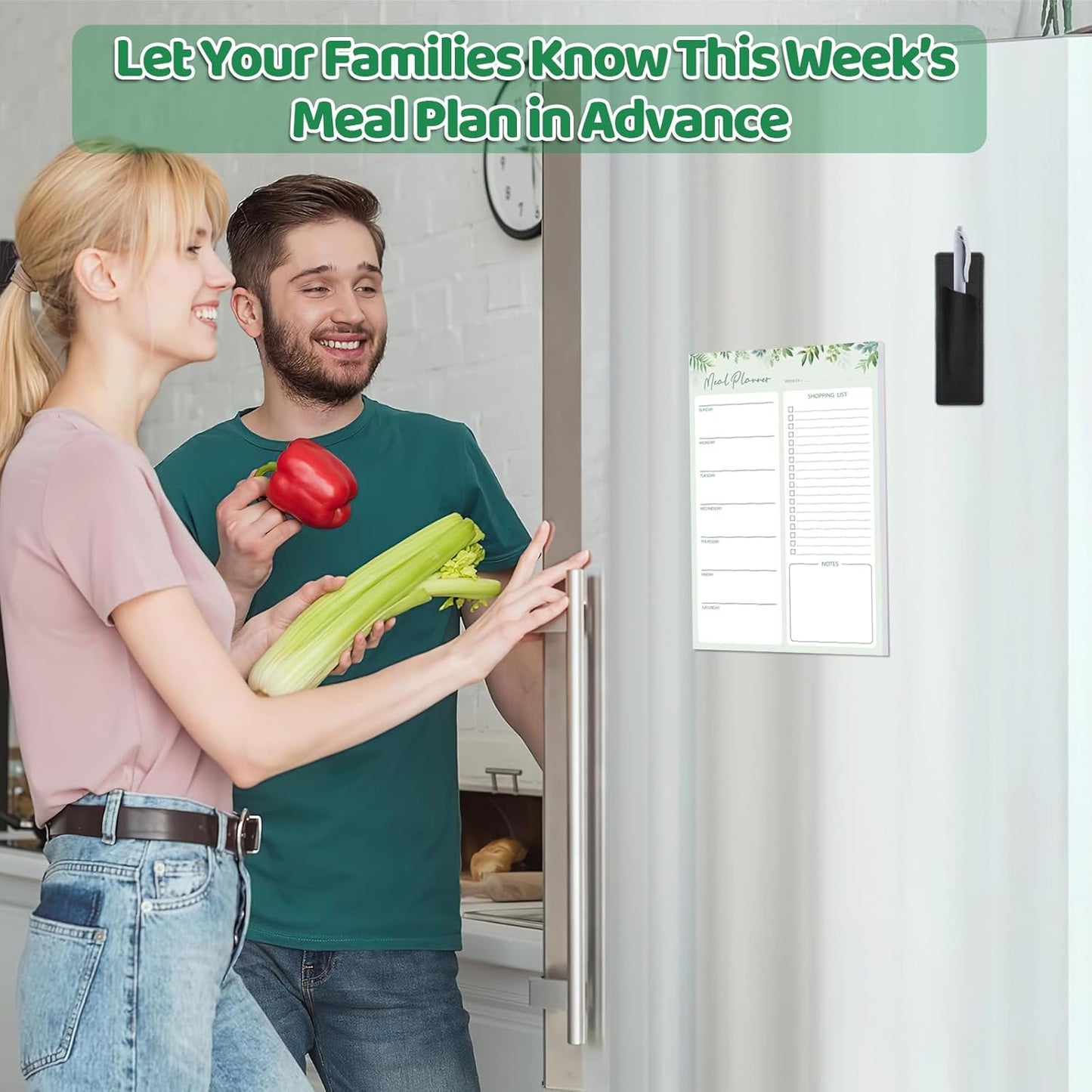 60 Sheet Meal Planner for Fridge, Magnetic Weekly Meal Planner & Grocery List with Tear-off Shopping List for Meal Prep, 7x10''-Flower Design