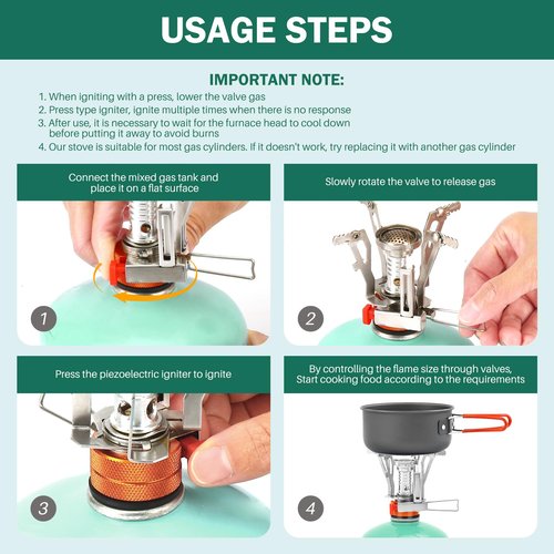 OYMLANX Portable Camping Stove Backpacking Stove, Lightweight Mini Gas Stove for Hiking, Travel, Adventures, and Emergencies, Portable Camp Stove with Piezo Ignition and 3000 Watts of Power