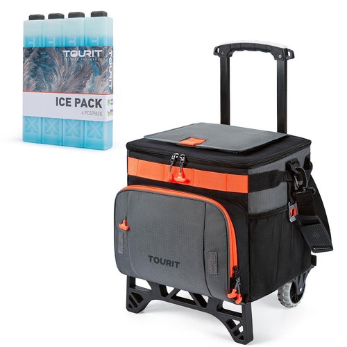 TOURIT 50-Can Insulated Rolling Cooler & 4 Set Reusable Ice Packs Bargain Perfect Combination