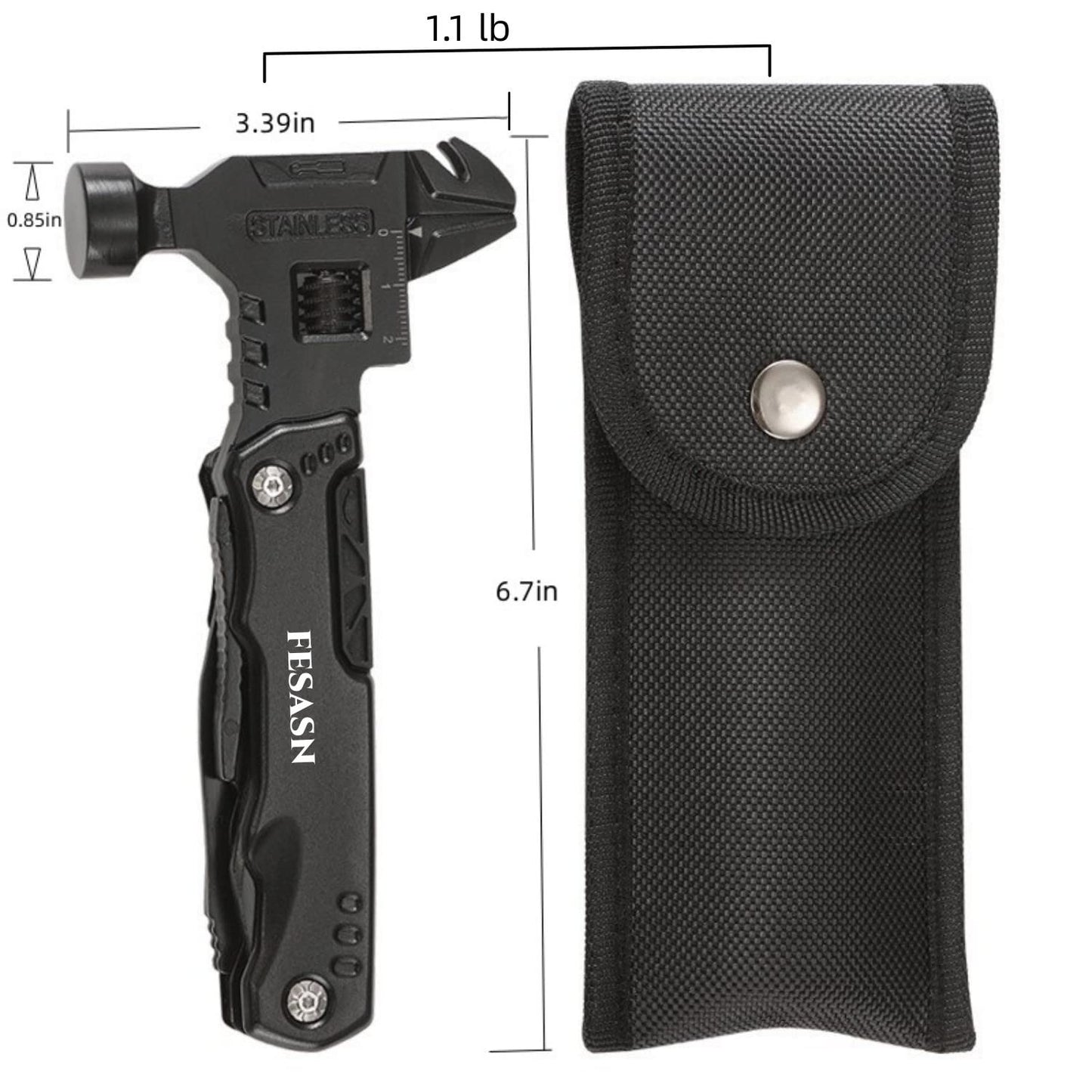 Fesasn Adjustable Wrench Multitool Hammer, 16 in 1 Pocket Multi Tool Pliers, All-in-One Survival Camping Multi Tool Apply to Home DIY, Survival, Camping and Everyday Use