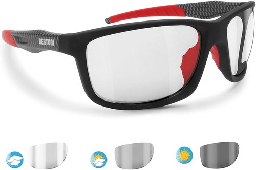 Bertoni Sports Photochromic Sunglasses for Running Ski Motorcycle Golf Cycling - ALIEN Italy Photochromatic