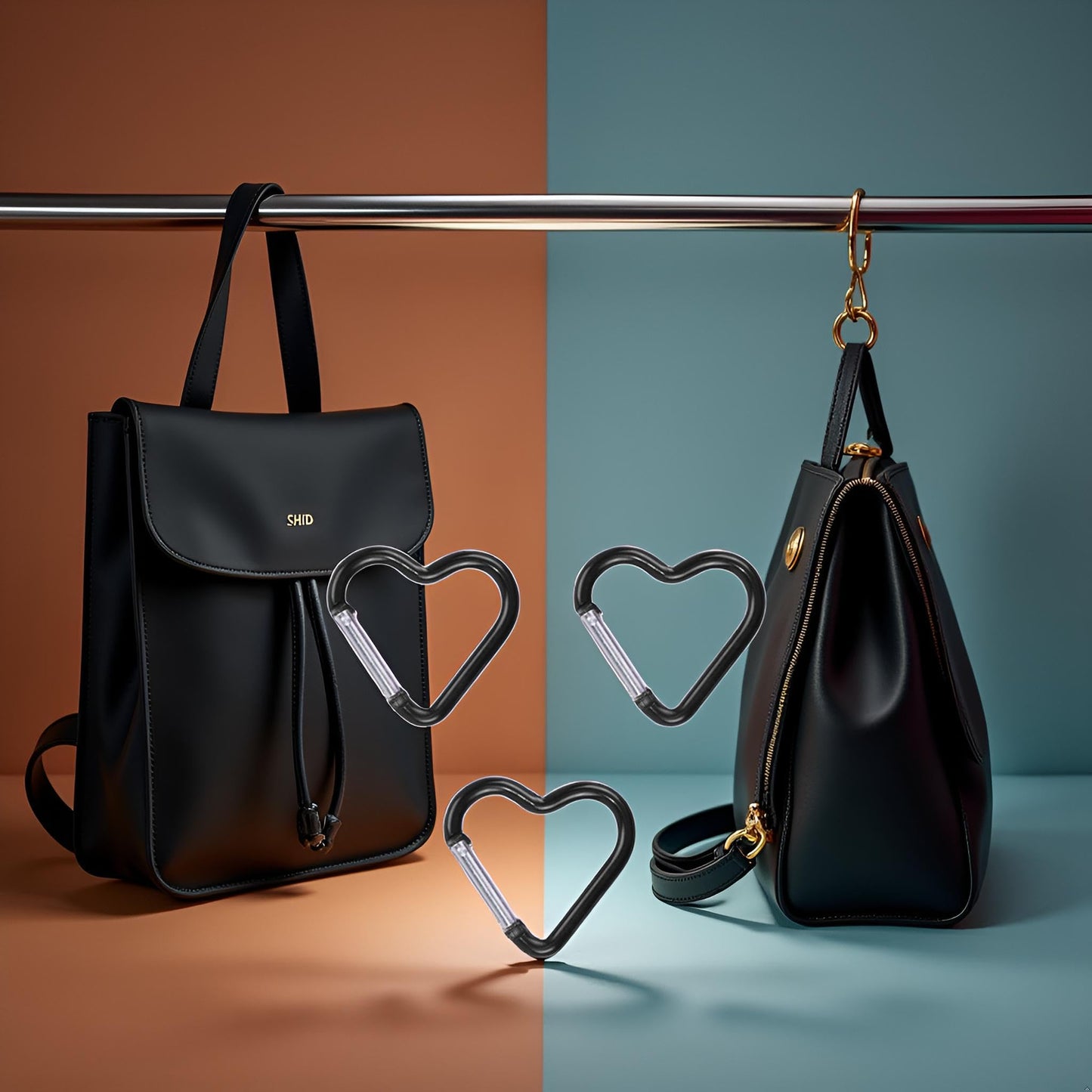 3Pcs Black Heart Shaped Snap Hook Aluminum Heart Key Ring Keychain Clip for Backpack Key Purse Straps，Fasteners，Buckles