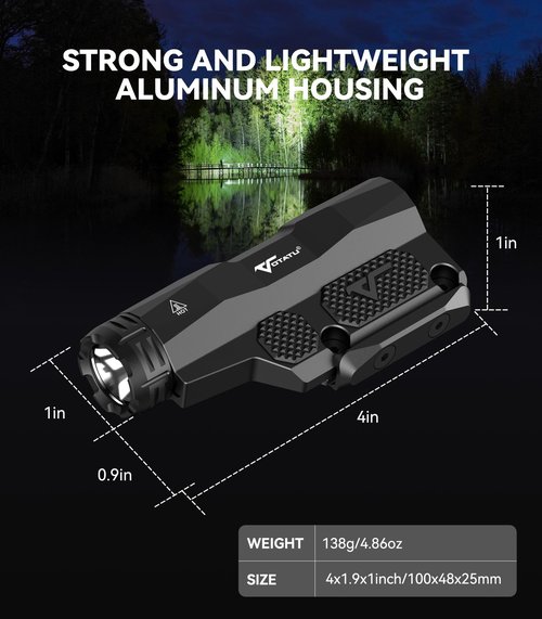 VOTATU ML50 Picatinny/Mlok Flashlight for Rifle, Max 2400 Lumens Weapon Light with Pressure Pad Switch, Rechargeable Flashlight and Tactical Strobe High/Low Mode