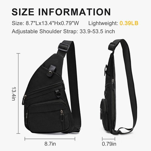 Qidelong Sling Bag Anti-theft Crossbody Chest Shoulder Backpack Lightweight Personal Pocket Bag Fanny Pack for Travel Hiking (Black)