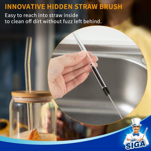 MR.SIGA Water Bottle Brush and Straw Cleaner Brush, Long Handle Bottle Cleaner Brush, 2 in 1 Bottle Cleaning Brush for Sports Bottles, Baby Bottles, Mugs, Straws, White