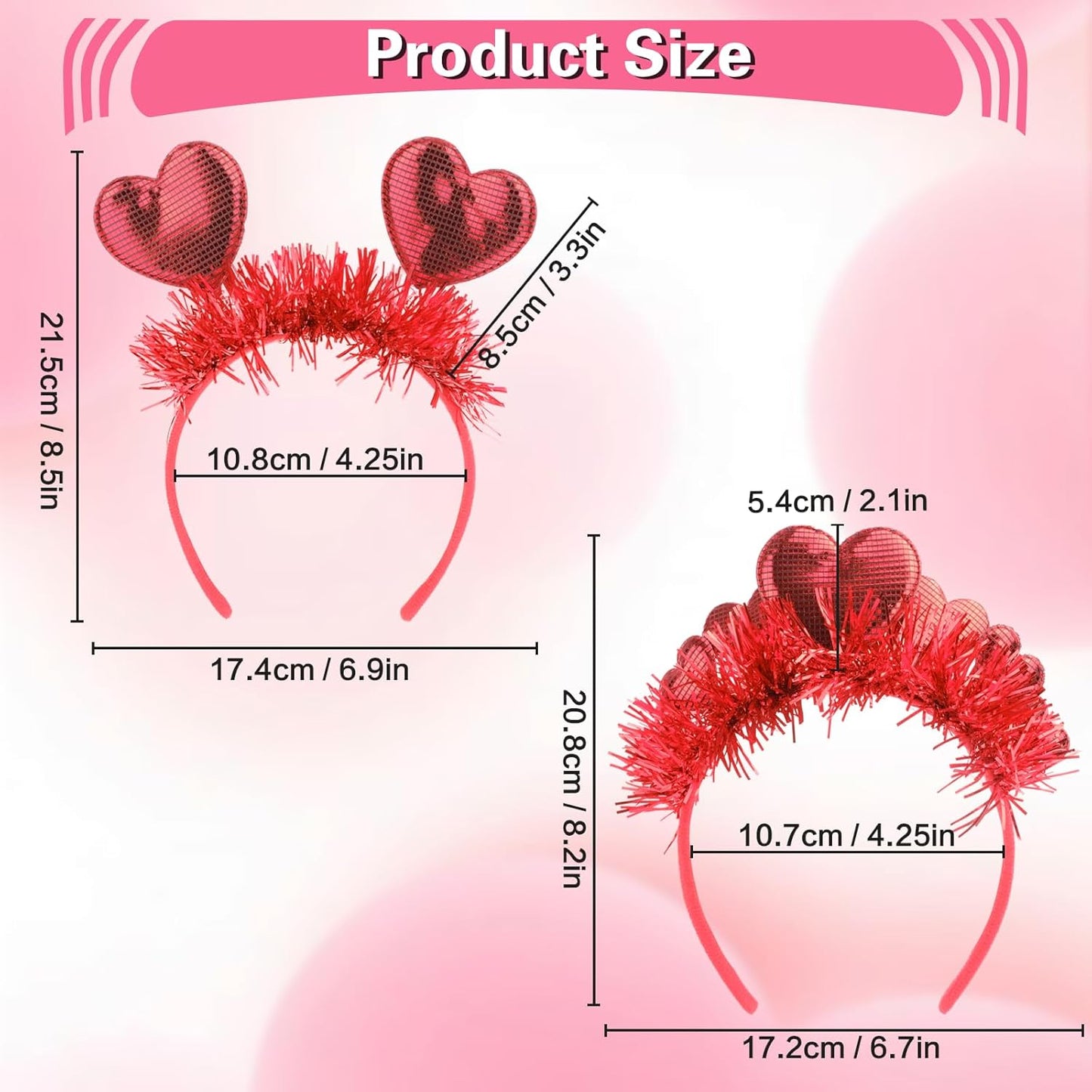 SIOTMERA Heart Headband-Red Love Heart Design for Adult| Widened & Thickened Non-Slip Lightweight, Makeup Washing Face| Heart Headpiece for Wedding Birthday Christmas Halloween Party Costume-2 Count