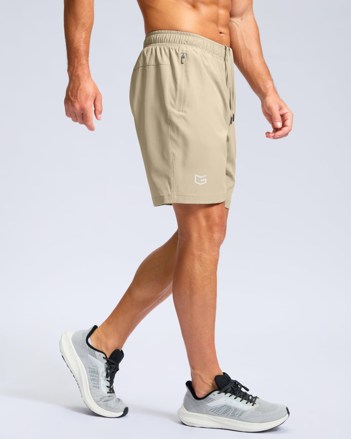G Gradual Men's Athletic Running Shorts with Zipper Pockets Quick Dry 7"/ 5"/ 9" Workout Gym Shorts for Basketball Hiking(Khaki,7XXXL)