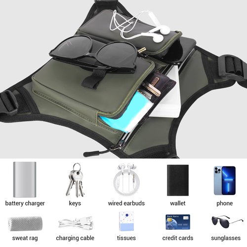 Pvnoocy Chest Bag for Men, Waterproof Running Pack with Water Bottle & Phone Holder, Lightweight & Adjustable EDC Bag for Workouts, Running, Fishing, Cycling (Olive)