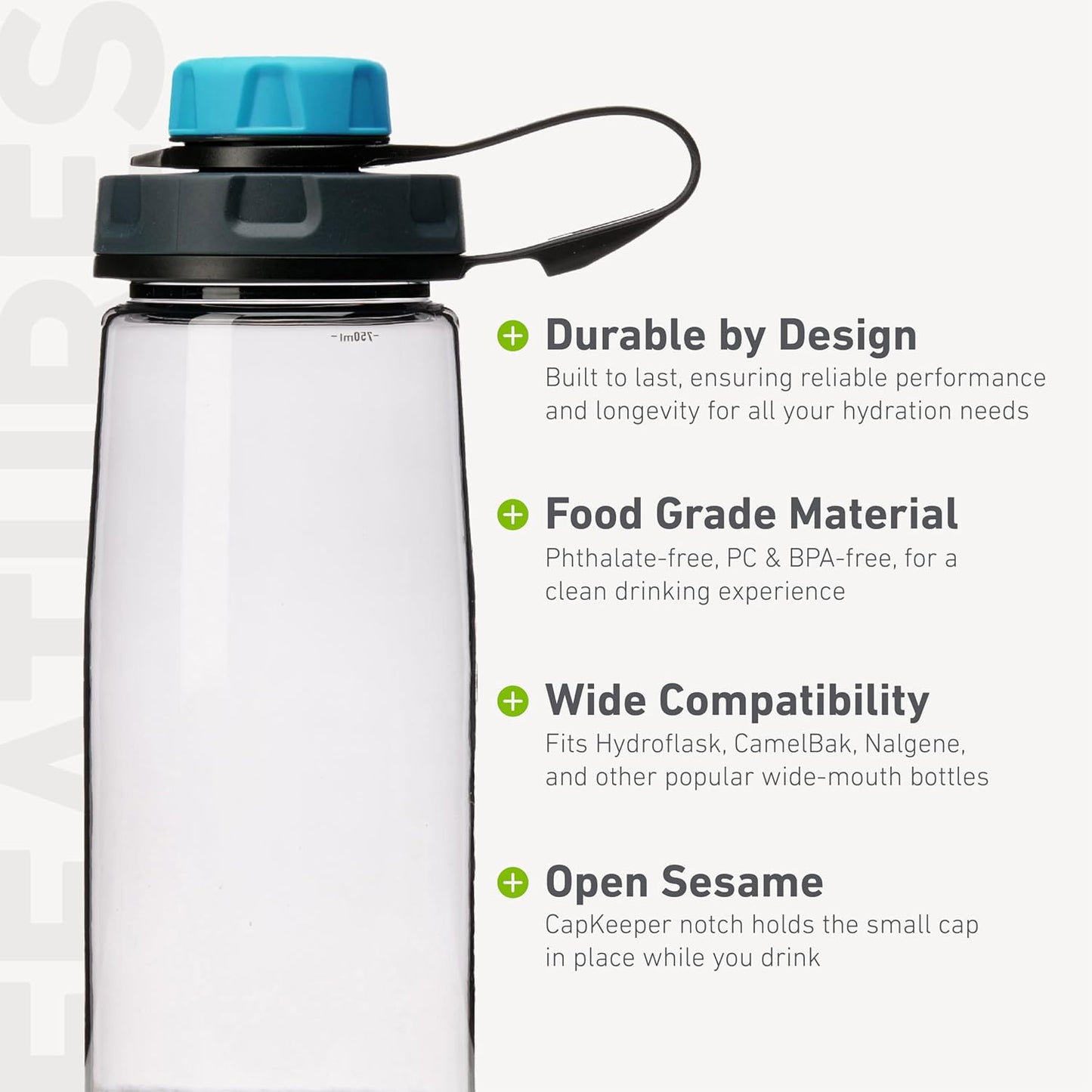 humangear capCAP+ | Converts Wide-Mouth Openings | Secure Easy Open | Food-Safe Material | Water Bottle Accessory Lid