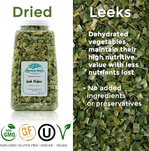 Harmony House Foods Dehydrated Leek Flakes - Air Dried Vegetables for Soup and Cooked Dishes, Great for Camping, Survival, and Backpacking