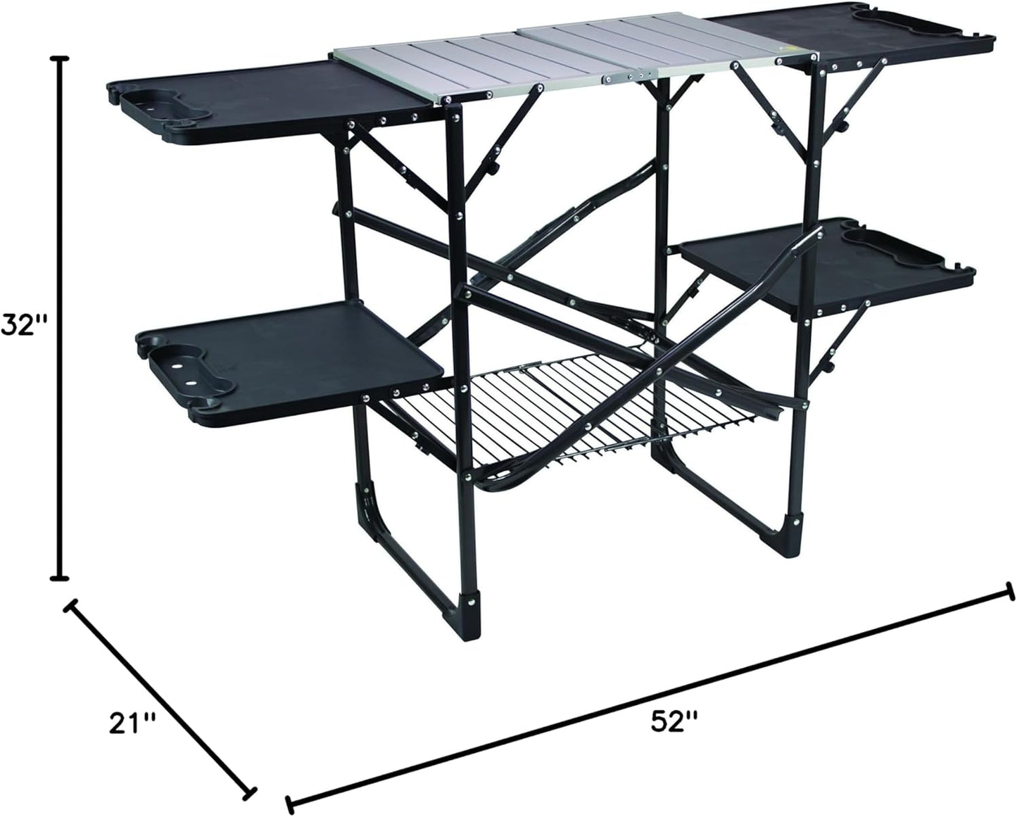 Portable Folding Cook Station | GCI Outdoor Slim-Fold Kitchen Table with Heat Resistant Top, 4 Side Tables & Storage Rack for Camping & Picnics
