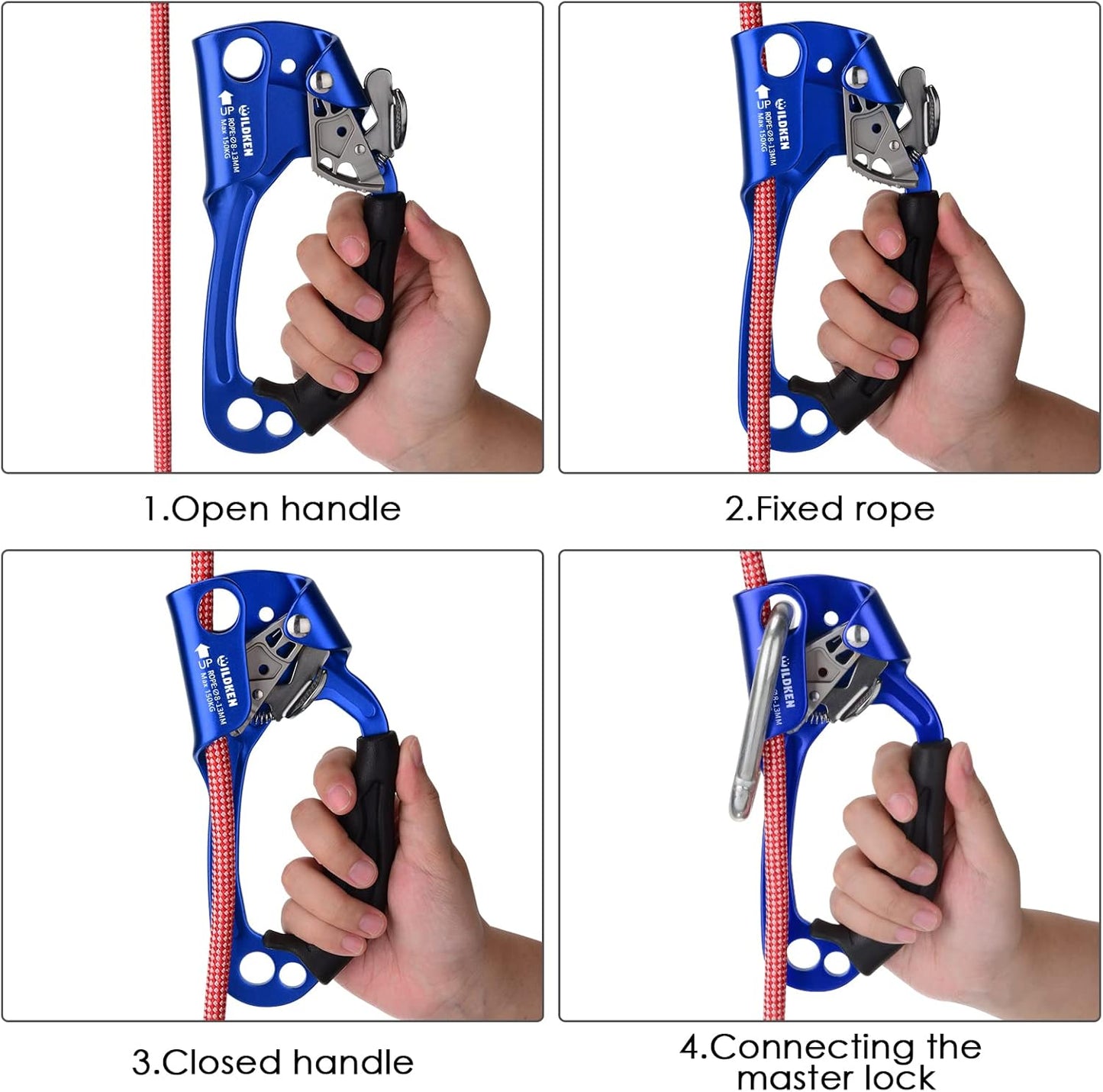 WILDKEN Climbing Hand Ascender Outdoor Mountaineering Tree Arborist Climbing Rappelling Equip Hand Ascender for 8-14MM Rope Left Right Hand Ascender