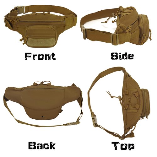 SIVIGEAR Tactical Fanny Pack for Men,Molle Waist Bag with Patch Utility Hip Belt Bumbag for Outdoor Hiking, Mountain Climbing Coyote Brown