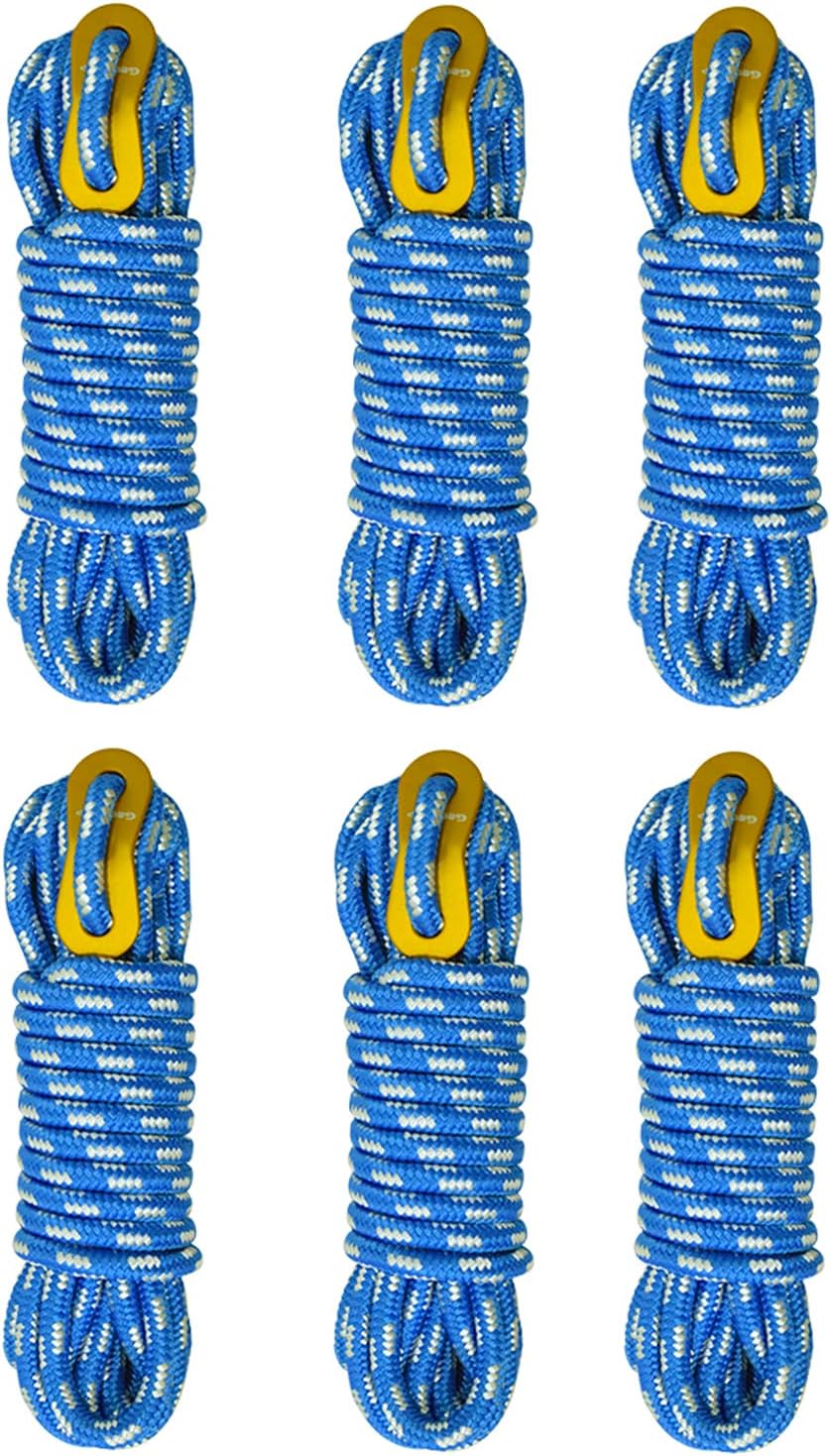 GEERTOP 6 Pack 5 mm Guy Lines Ultralight Tent Cords with Aluminum Adjuster Tensioner Outdoor Camping Guylines Ropes for Tent Tarp, Canopy Shelter, Climbing, Hiking Backpacking Survival Gear