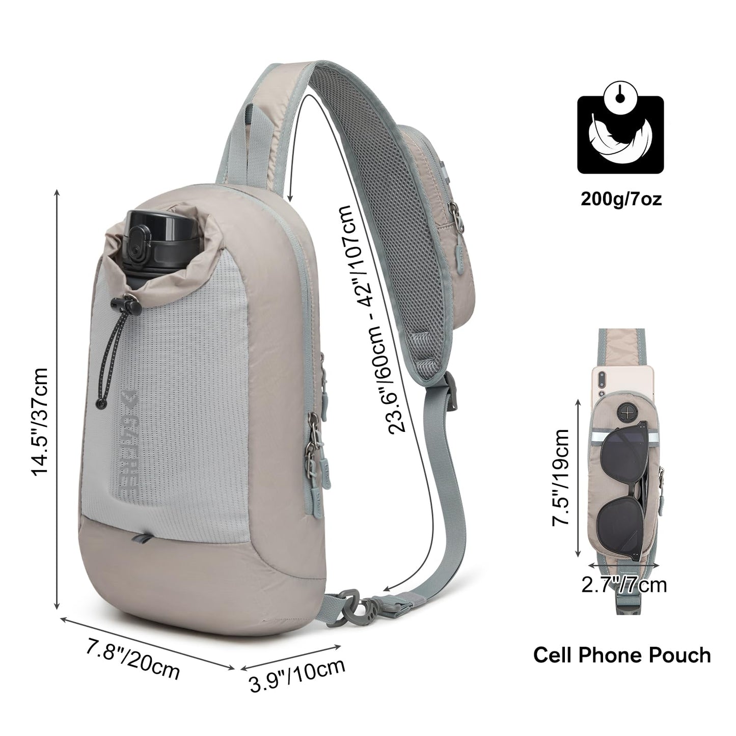 G4Free Small 11 L Foldable Ultralight Backpack Sling Bag RFID Blocking Shoulder Bag for Hiking (Flower+Grey)