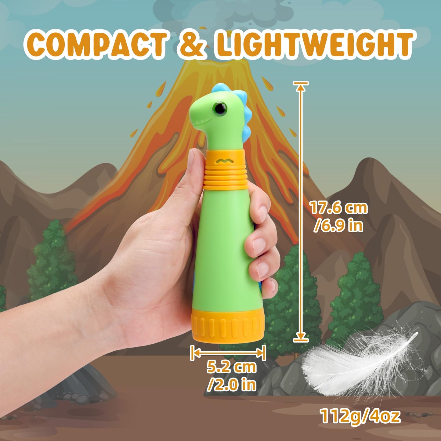 AUKSKY Rechargeable Dinosaur Flashlight with Roar for Kids, Kids Flashlight Camping Gear Handheld Flashlight for Kids, Halloween Christmas Lights for Boys Girls, Dino Kid Lantern