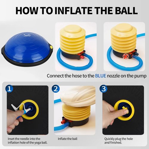 Zeatly 25in Half Balance Ball - 1500lb Heavy Duty Wobble Board Trainer for Core Strength & Stability, Non-Slip Yoga Ball with Resistance Bands & Pump - Home Gym Equipment for Balance Training, Yoga & Physical Therapy(Blue)