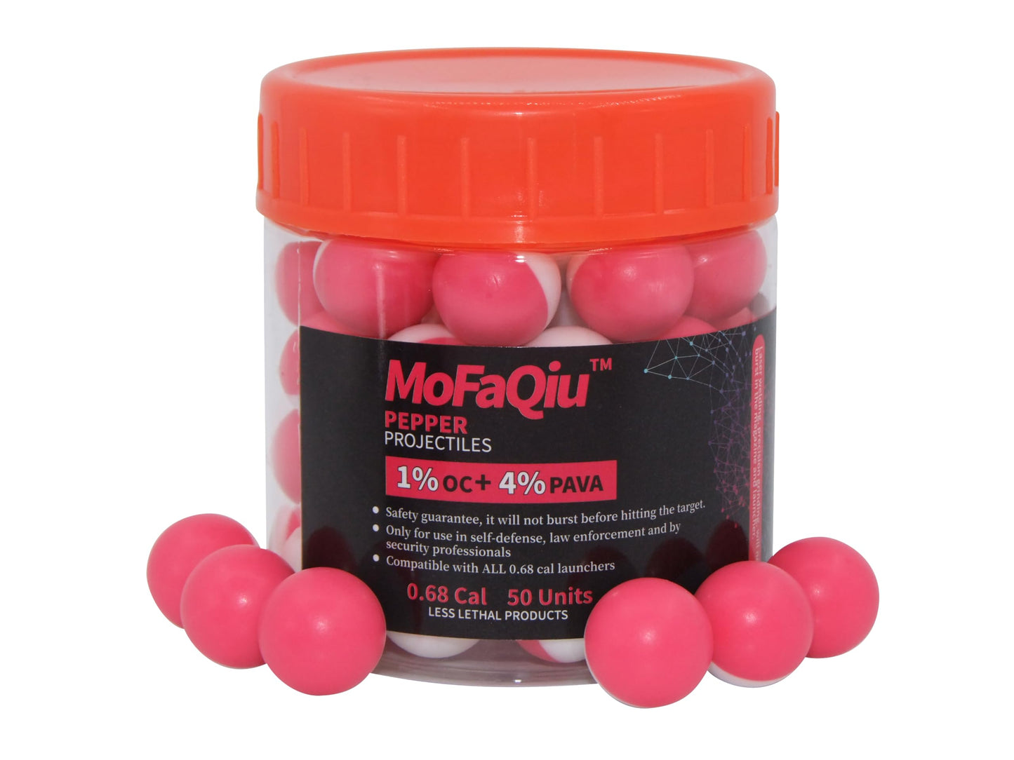 68 Cal(1%OC+4%PAVA)Pepper Projectiles,Nanometer scale Ultrafine Powder,Diffusion radius increased by80%-fracture groove design,Laser weldingwithout Leakage,Compatible with All .68 Cal Pepper launchers