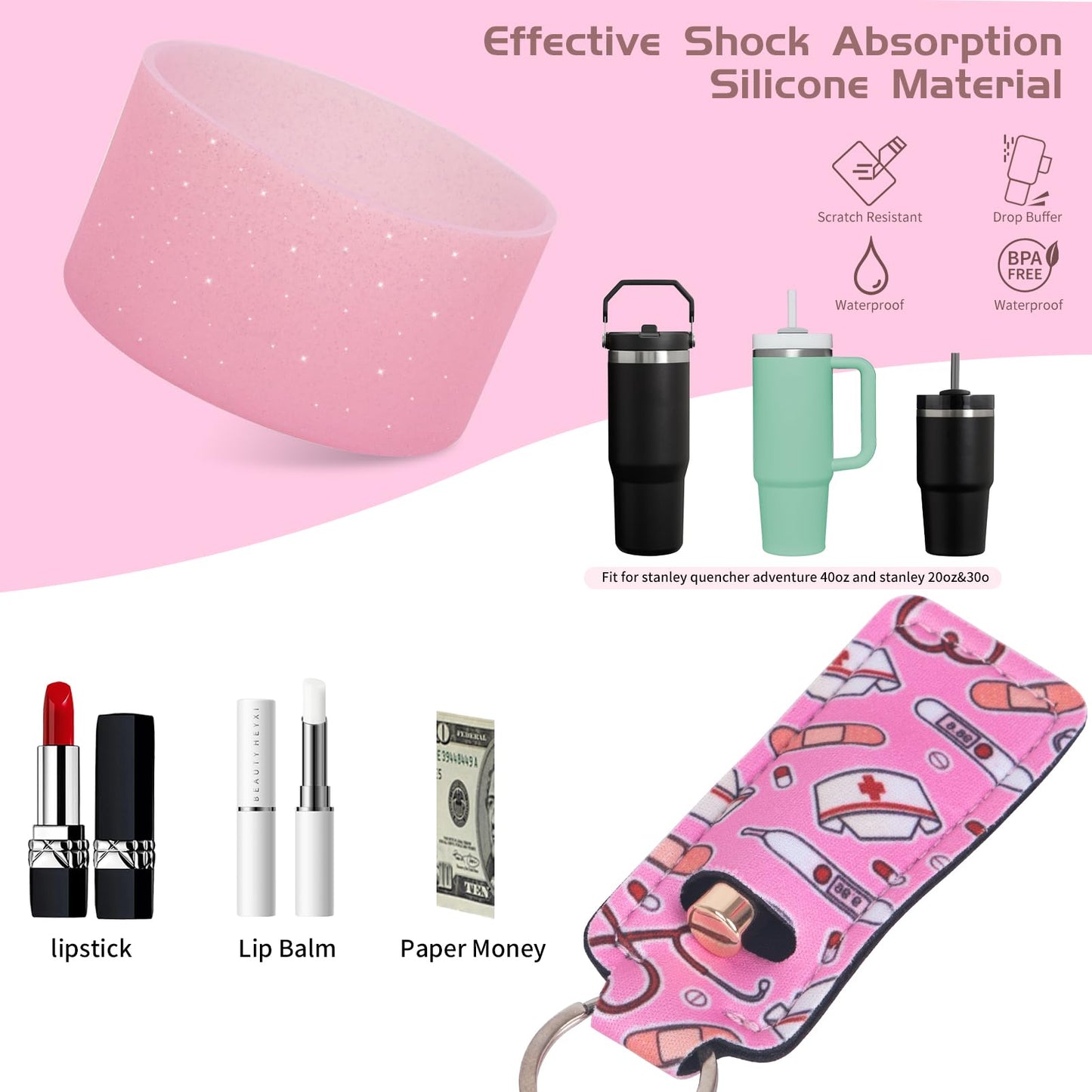 6PCS Use for Stanley Cup Tumbler Accessories 40oz 30oz,Compatible with Stanley Cup Tumbler Water Bottle Handle Sling Strap for Carrying (pink)