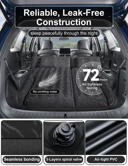 Umbrauto SUV Air Mattress for Trunk: Upgraded Car Camping Mattress with Flocked Surface and Extra Thick Bottom, Van Sleeping Bed for Back Seat with Pump, Nozzle, Repair Patch, Carry Bag