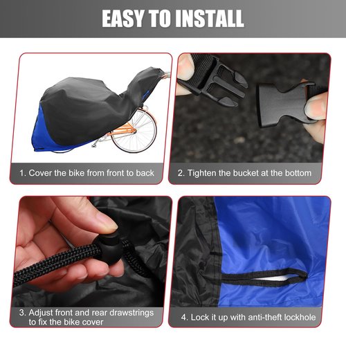 uxcell L Bike Cover Waterproof Bicycle Cover Electric Bike Dust Snow Rain Cover for Mountain Bikes, Road Bike, Beach Cruisers and Mopeds Scooter fit 29 Inch 1 Bike Blue Black