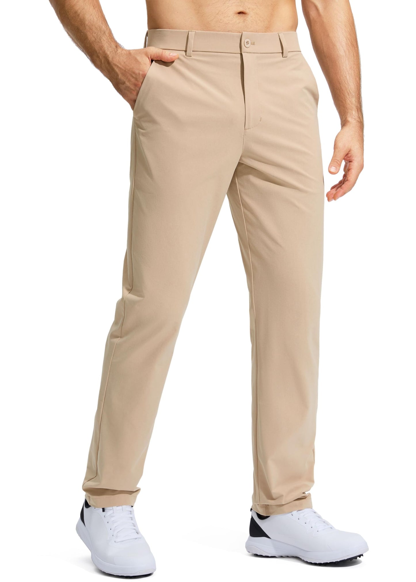 Pudolla Men's Golf Pants Stretch Work Dress Pants Men's Dress Pants 30 Lightweight Quick Dry Trousers with Pockets(Khaki 35Wx30L)