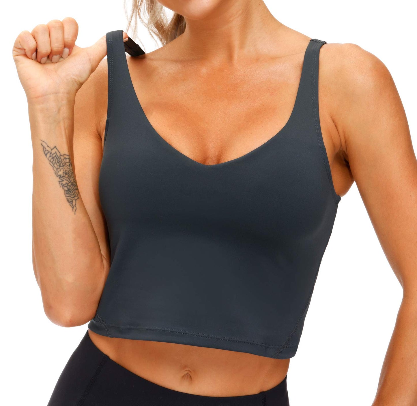 Women’s Longline Sports Bra Wirefree Padded Medium Support Yoga Bras Gym Running Workout Tank Tops (Charcoal Grey, X-Large)
