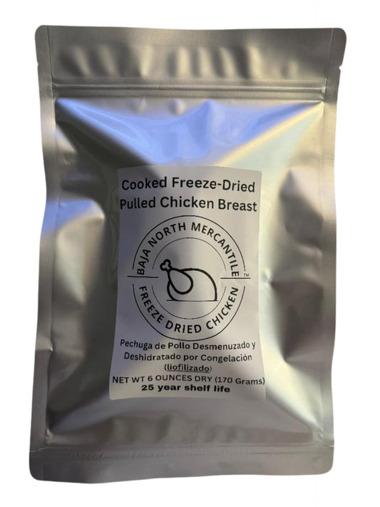 Cooked Freeze Dried Pulled Boneless Skinless Chicken Breast | 6oz Freeze-Dried makes 1.8 lbs. rehydrated | 25-year Shelf Life | Designed for Backpackers,Campers,Survivalist and Emergency Preparedness