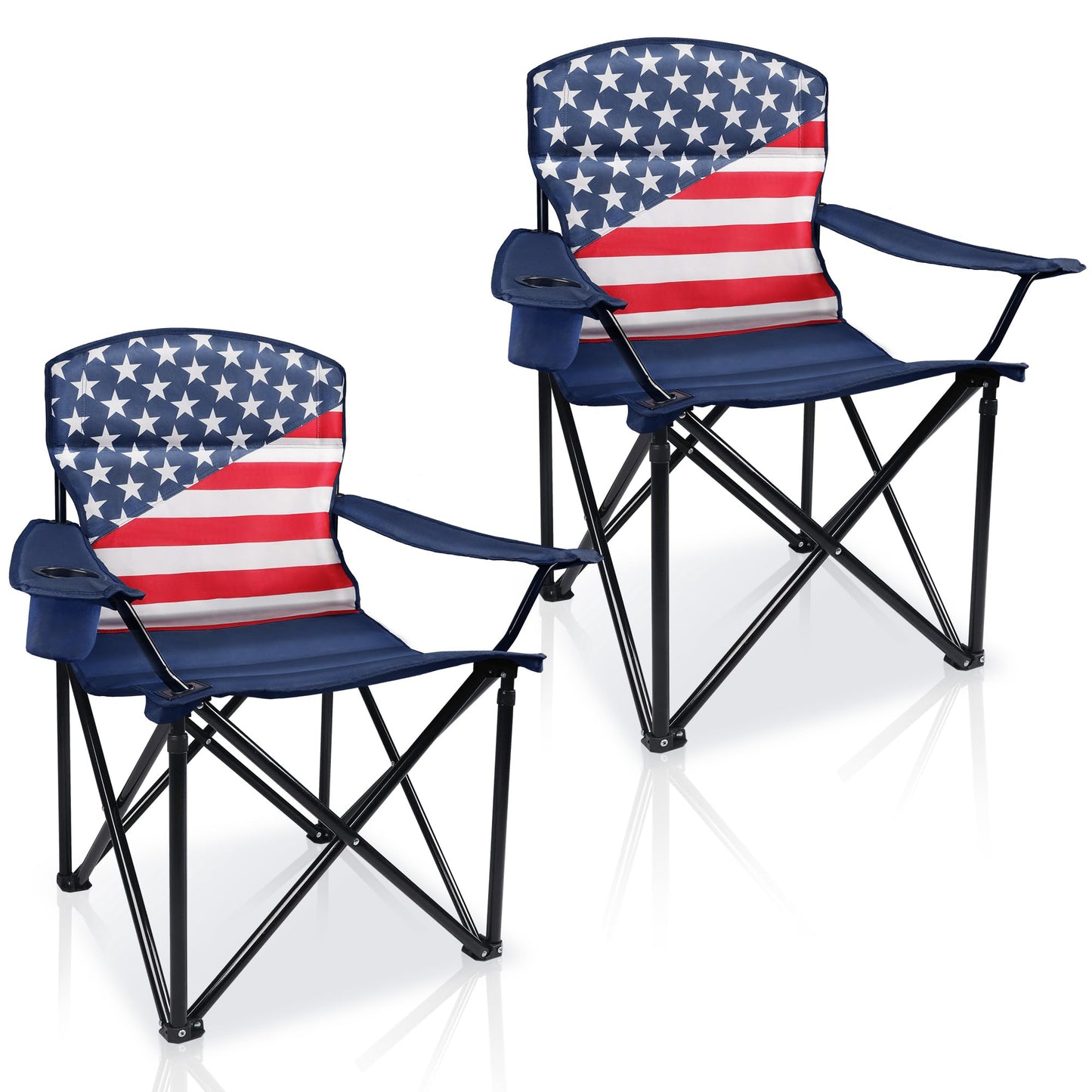 Folding Camping Chairs 2 Pack:Oversized Padded Lawn Chair for Adult,Collapsible for Outdoor,Camp,Fishing & Garden,350-lbs Capacity,American Flag