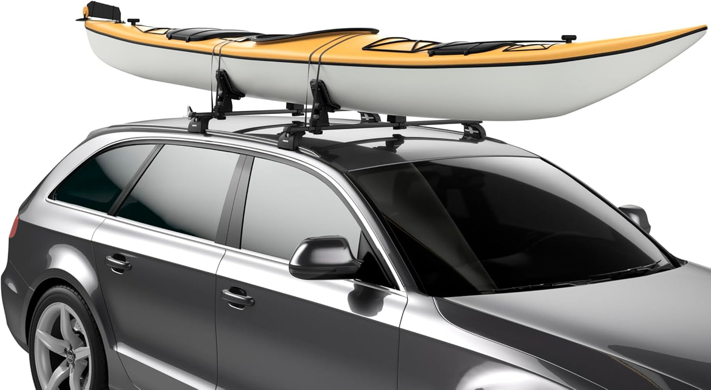 Thule DockGrip - Carries up to 36" wide kayaks and SUPs - Fits all hull shapes - Fits most roof rack cross bars - Kayak roof rack - Stand up paddleboard compatible - 85lb weight capacity