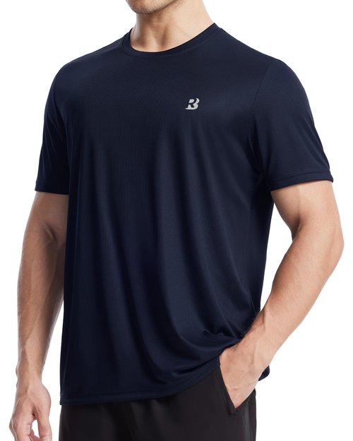 Roadbox Men's UPF 50+ Rash Guard Short Sleeve, Quick Dry UV Sun Protection SPF Swim Shirts, Moisture Wicking Athletic Workout Running T-Shirt for Water Sports Gym Navy Blue