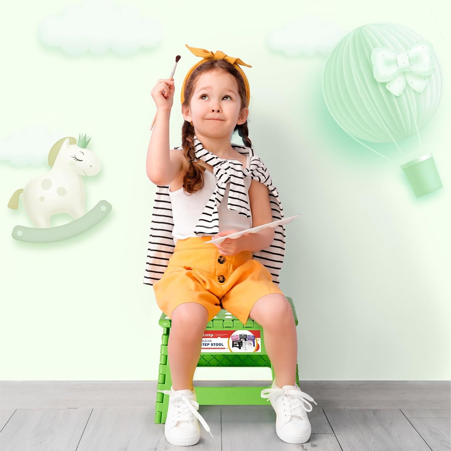 ACSTEP Folding Step Stool Foldable Stool 7.5 Inch Height Kids Step Stool, 300 lb Capacity Plastic Collapsible Stool, Stepping Stool with Handle Black Small Step Stool, Foot Stool Suitable for Kitchen