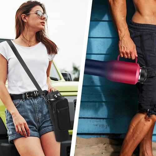 DIGJUPER 40 oz Water Bottles with Handle that Fit Cup Holders and 64oz Water Flask, Stainless Steel Water Bottle with Straw, Paracord Handle & Sleeve Strap
