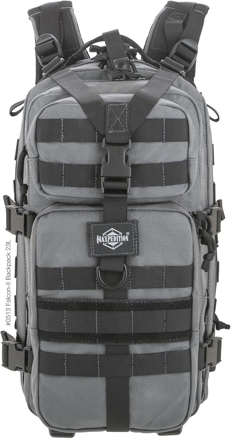 MAXPEDITION Falcon-II Backpack (Wolf Gray) 23L Tactical Backpack, Survival Pack, Bug Out Bag, MOLLE Compatible Go Bag Optimized for EDC & Military, 0513W