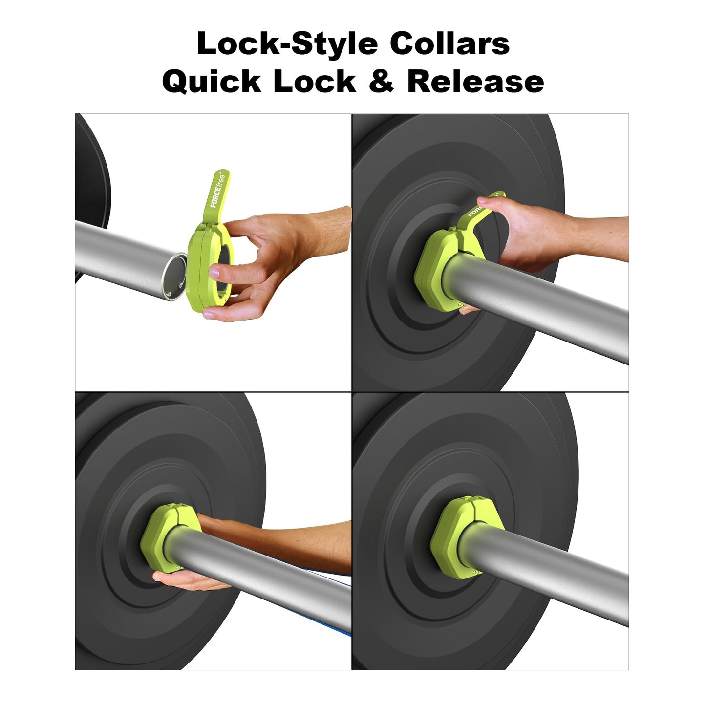 Forcefree+ Barbell Clips (Pair), Magnetic Barbell Clamps, Quick Release Olympic Barbell Clamps with Anti Slip TPR Grip, Barbell Collars for Secure Weightlifting & Powerlifting (MAG, Green)