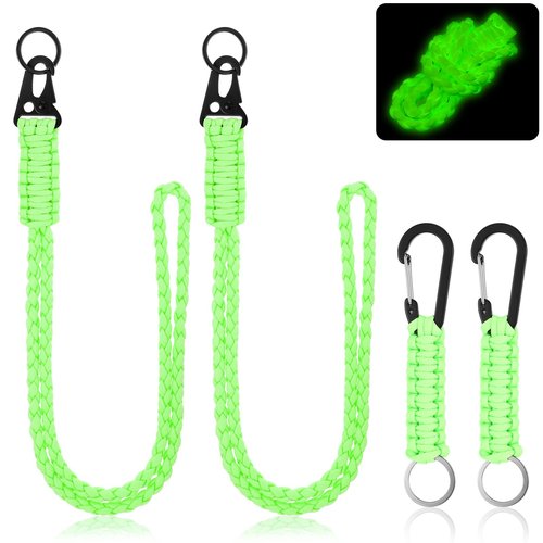 Frienda 2 Set Heavy Duty Paracord Neck Lanyard Keychain Wrist Braided Strap 550 Keychain Lanyard for Outdoor Activities (Green)