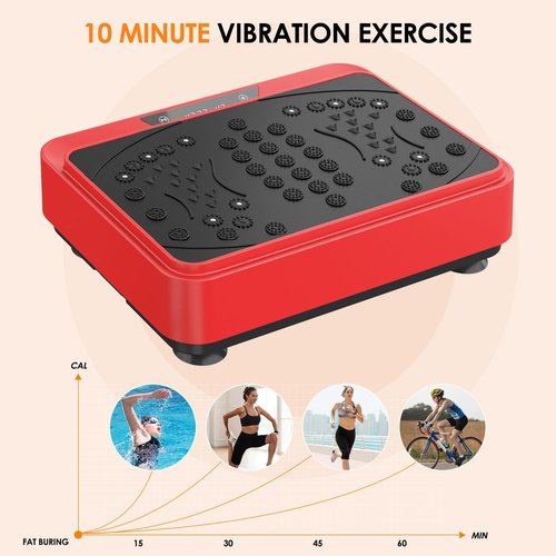 SogesPower Vibration Plate Exercise Machine, Full Body Workout Vibration Plate for Lymphatic Drainage Weight Loss, Shake Plate Machine with Loop Bands, Vibrating Power Plate for Home Gym, 450LBS Red