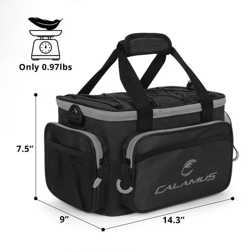 Calamus Fishing Tackle Bags - Saltwater & Freshwater Fishing Bags - Rip-Stop PE - Padded Shoulder Strap - Pliers Storage - Black