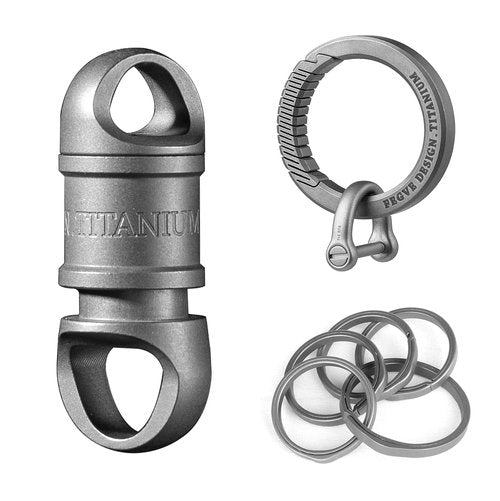 TISUR Small Titanium Key Rings+Round Carabiner Clip+Key Rings for Keychain