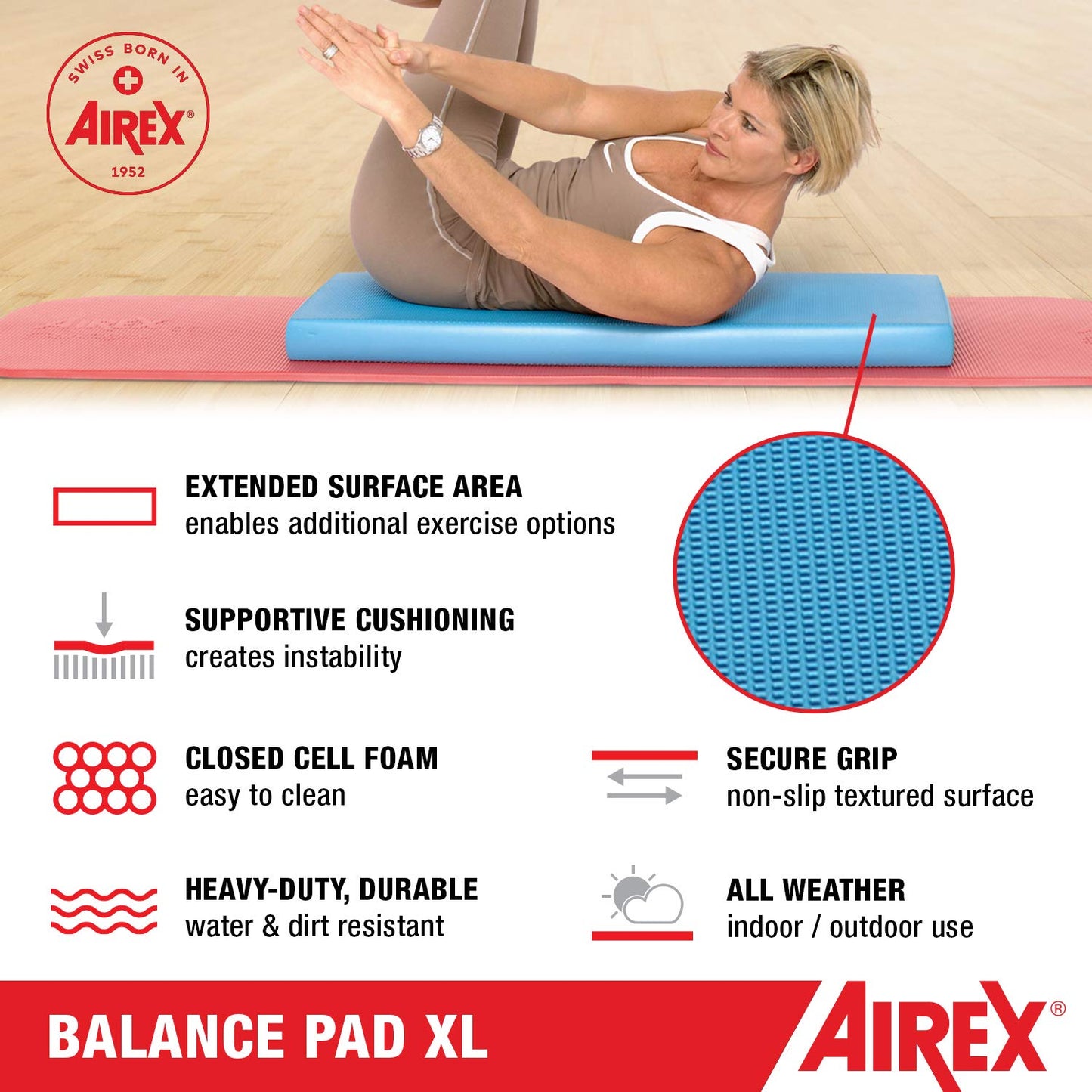 Airex Balance Pad Foam Board Stability Cushion Exercise Trainer for Balance, Stretching, Physical Therapy, Mobility, Rehabilitation and Core Strength Training 16 x 20 x 2.5, Blue